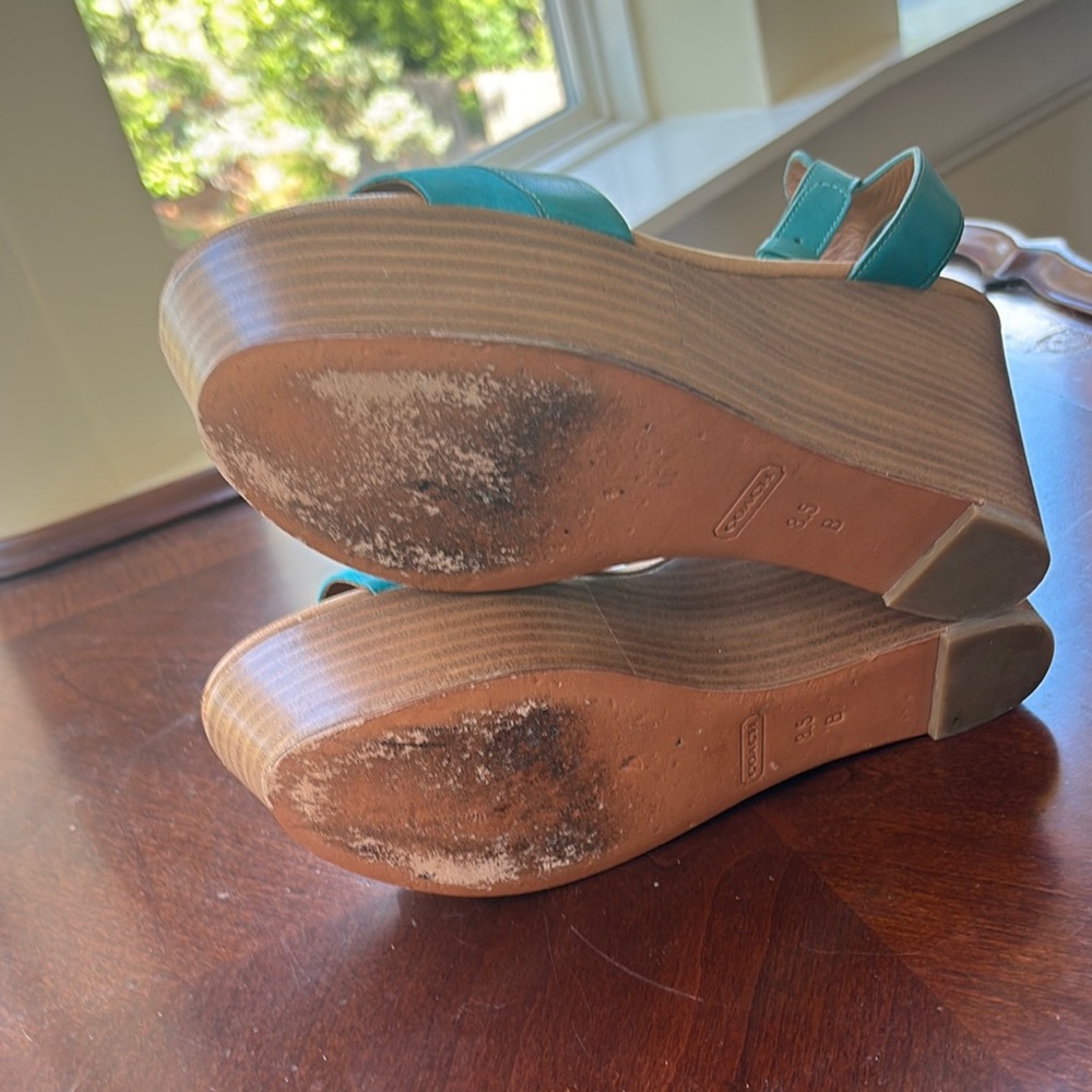 Coach Blue and Brown Wedge Sandals - Picture 4 of 4
